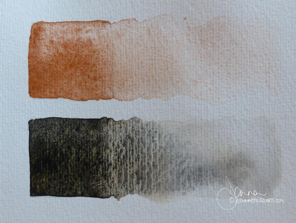 Van Gogh Black Oxide and Bronze watercolor swatch.