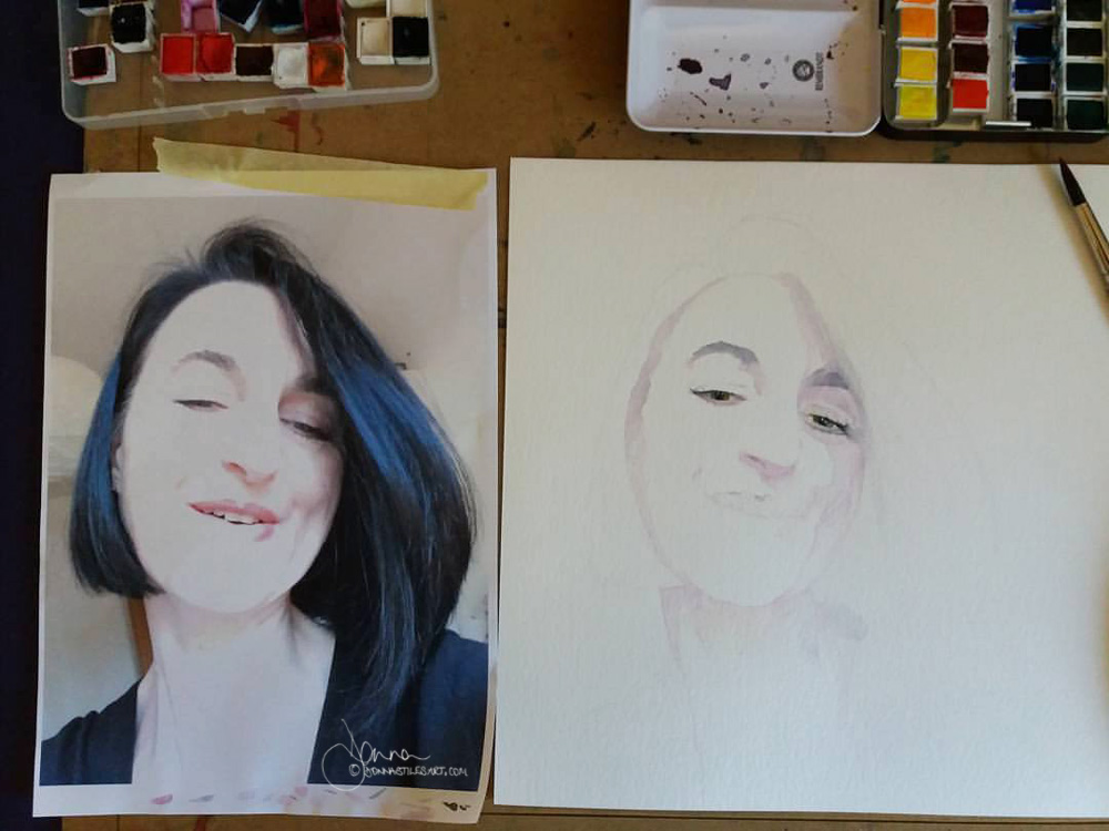 Watercolor self portrait first step