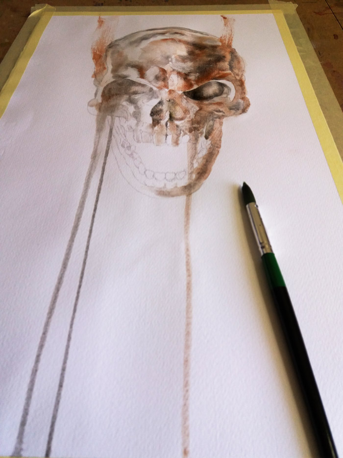 Watercolor skull painting: adding three dimensional form