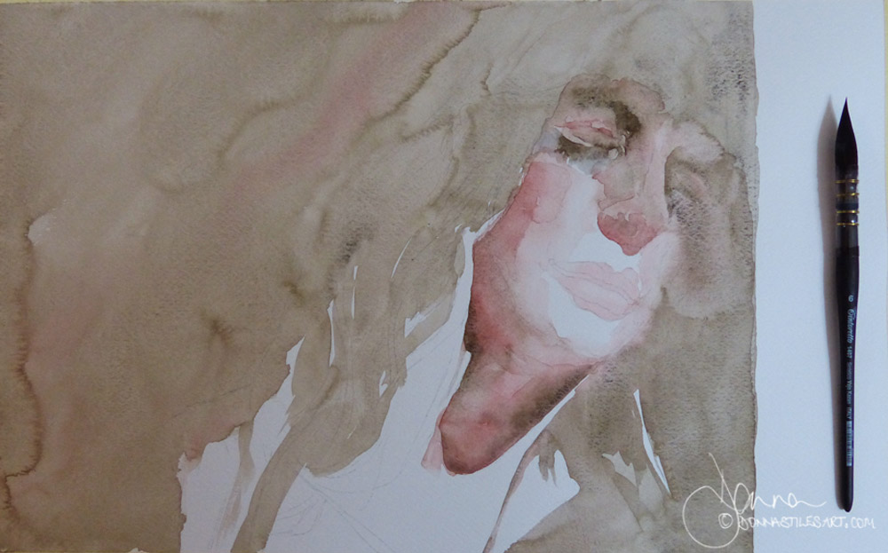 Painting a watercolour portrait with just two colours