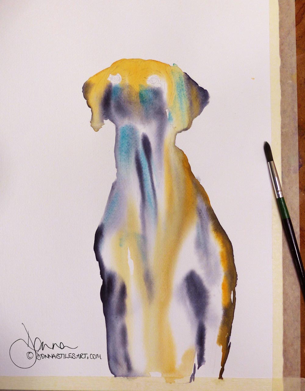 Colorful watercolor dog portrait