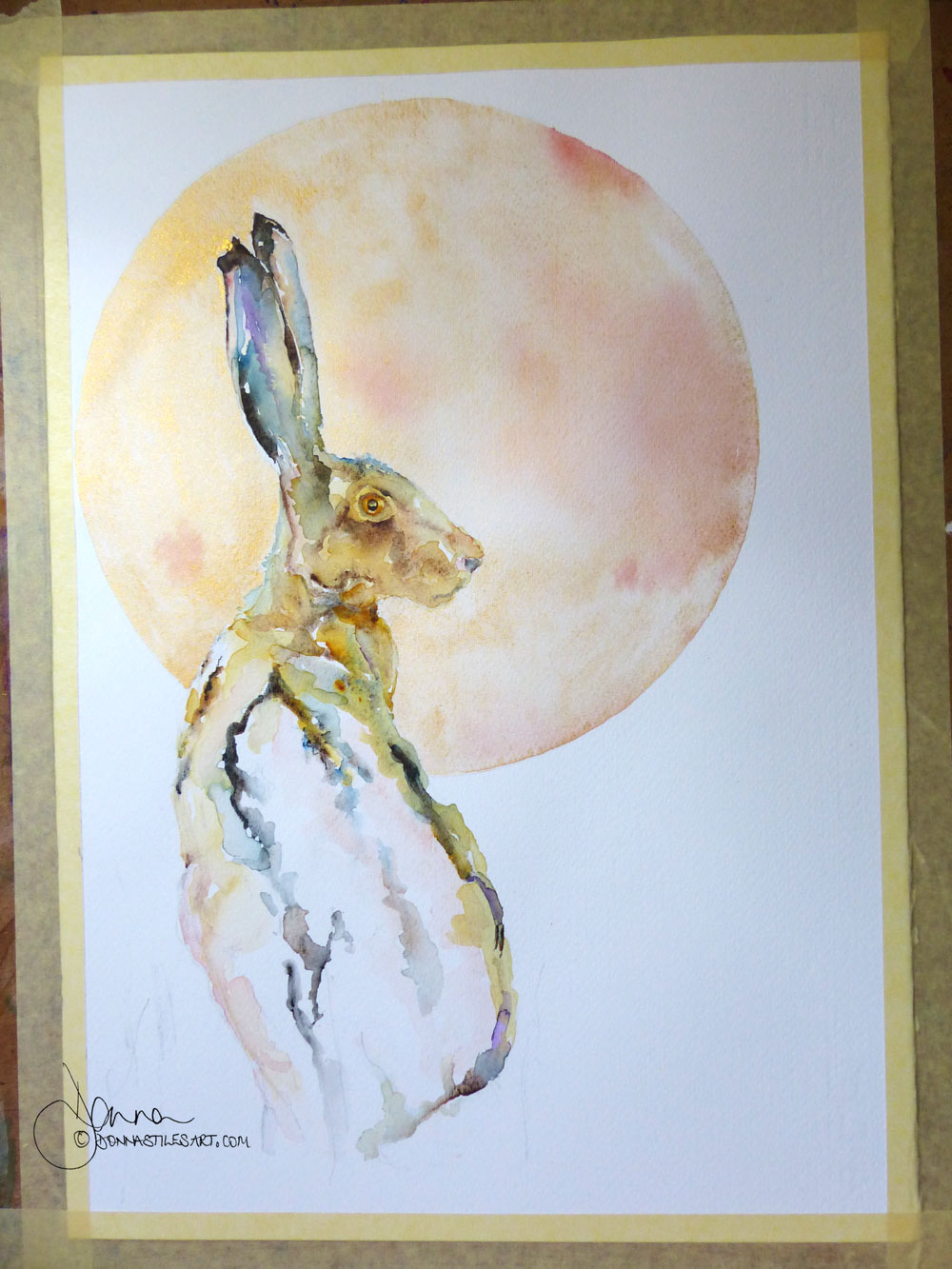 Adding the gold watercolor moon