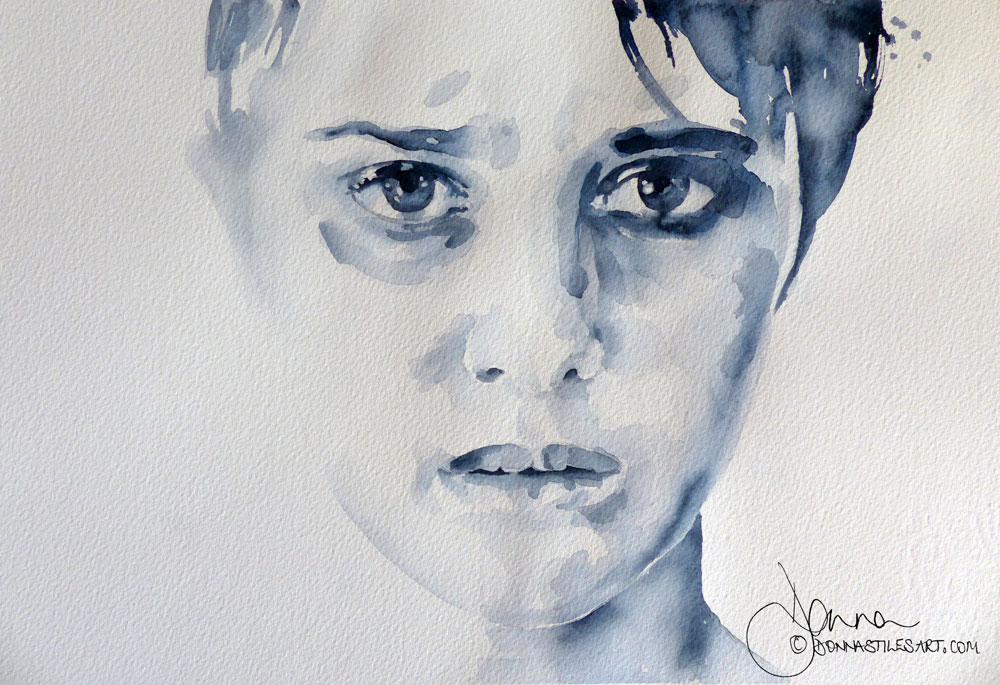 Monochrome watercolour portrait in Payne's Grey