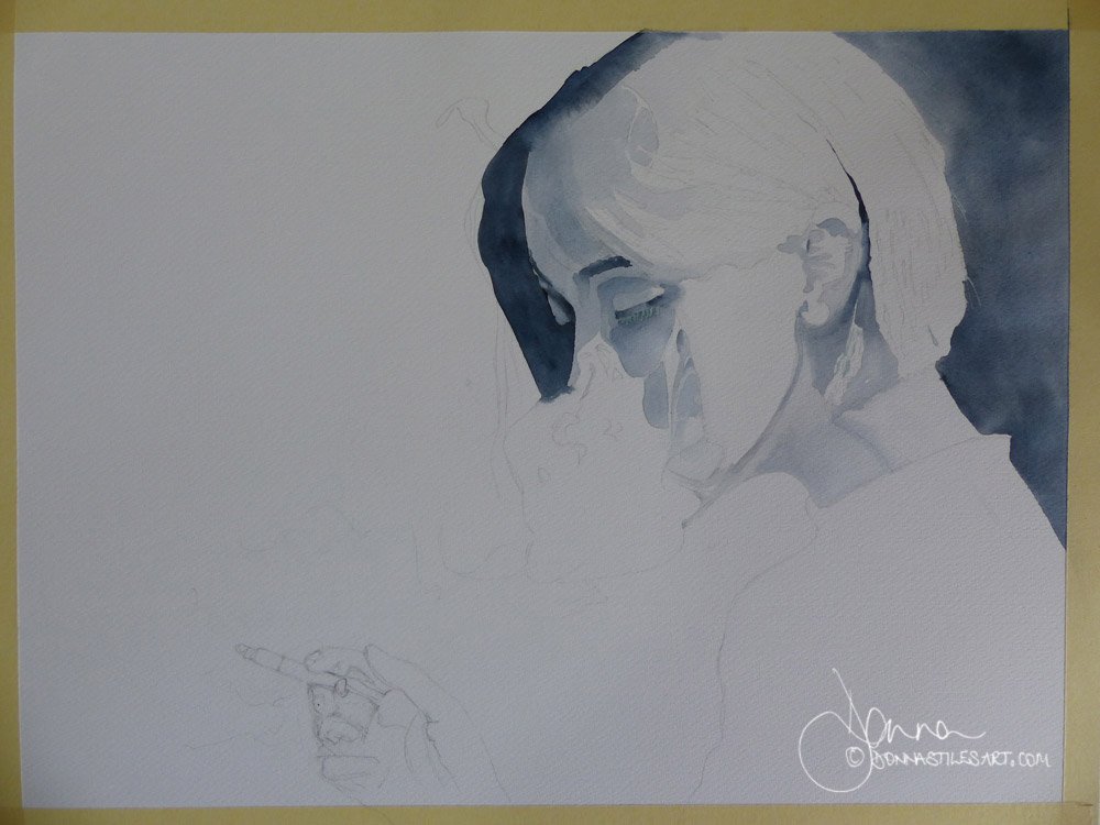 Painting a one colour watercolour portrait