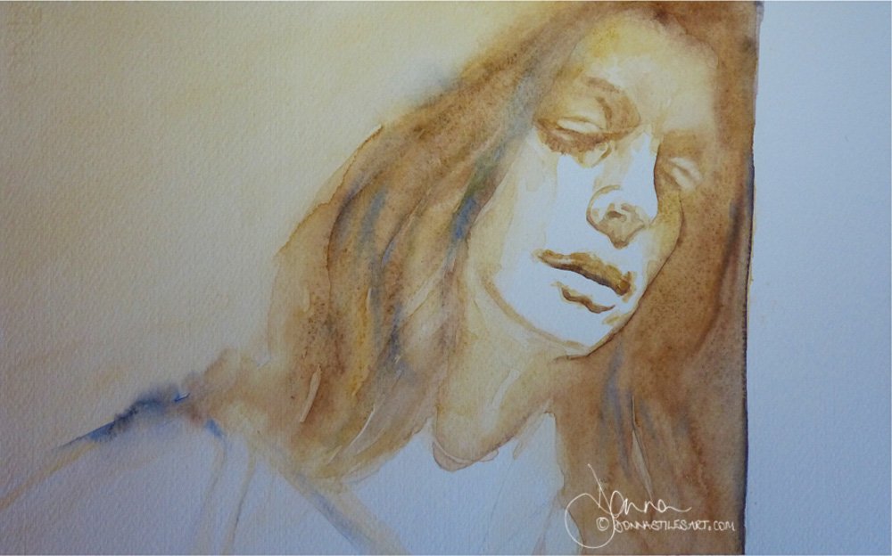 The huring watercolor portrait painting of a woman