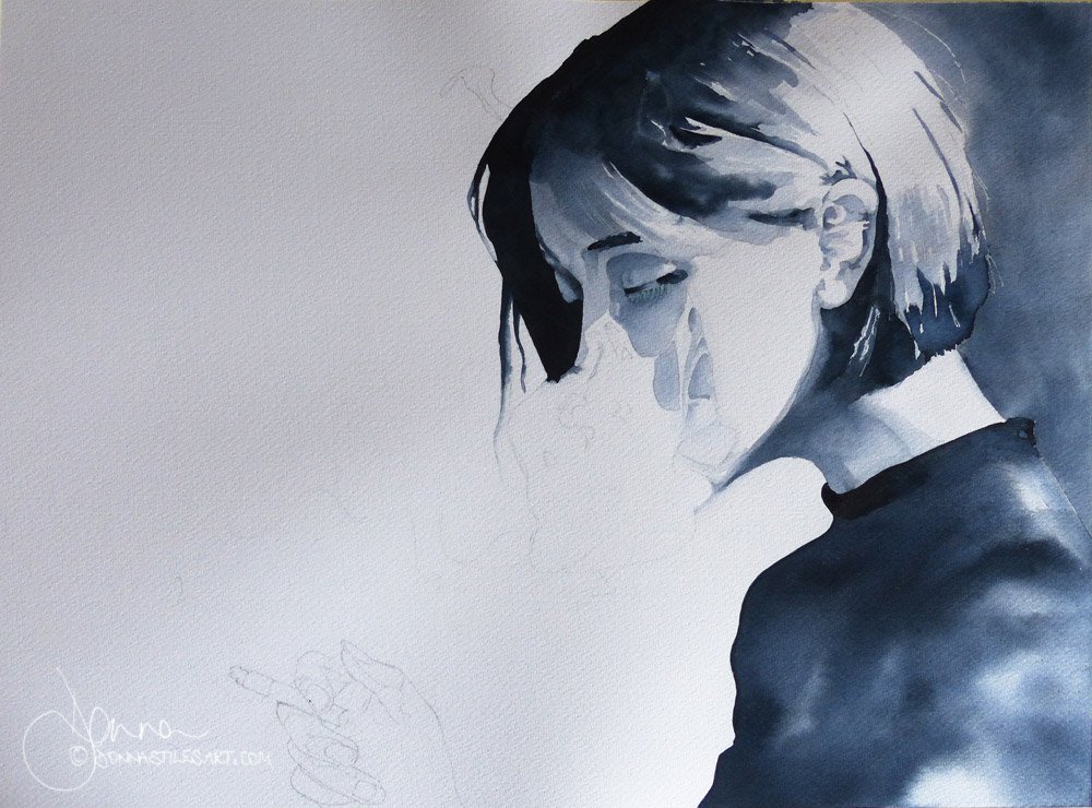 Watercolour monochromatic portrait