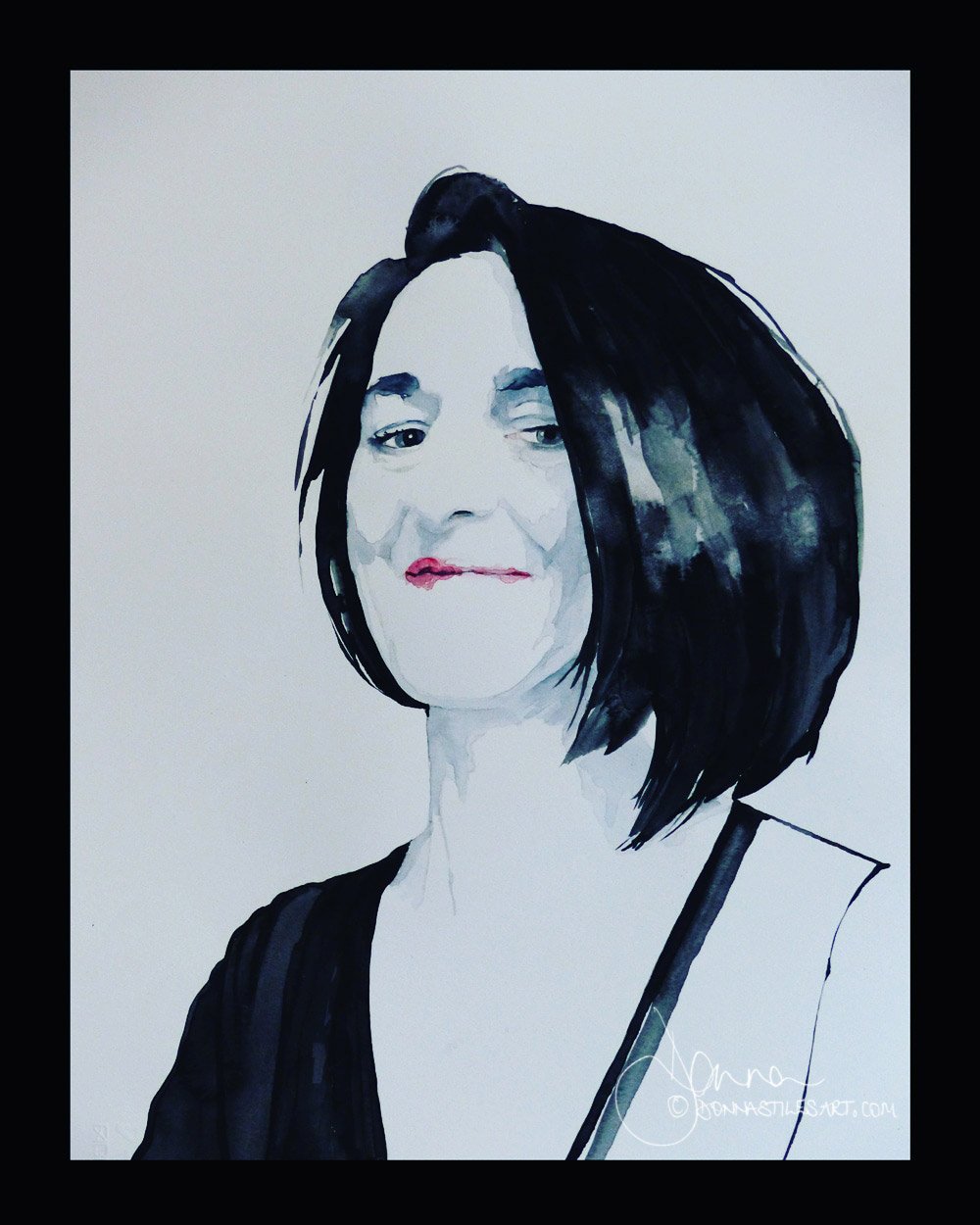 Watercolour portrait in black